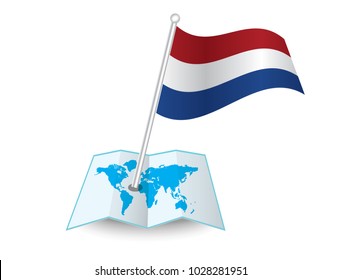 Map with flag of  isolated on white. National flag for country of Netherlands isolated,banner for your web site design logo, app, UI.check in. map Vector illustration,