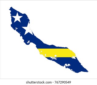 Map Of Curaçao With Flag Isolated On White Background.