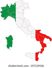 Map and flag of Italy