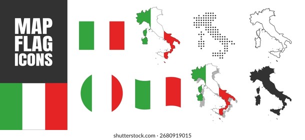 Map and flag of Italy on transparent background