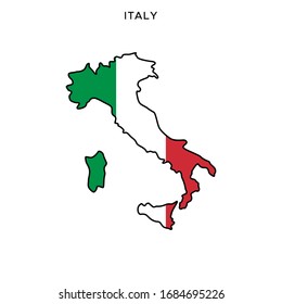 Map and Flag of Italy Vector Design Template with Editable Stroke
