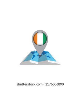 Map with flag of Ivory Coast isolated on white