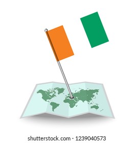Map with flag of Ivory Coast isolated on white.