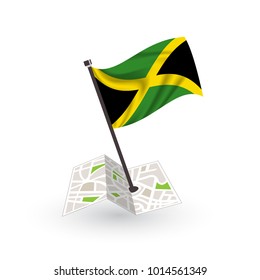 Map with flag of jamaica isolated on white. National flag for country of jamaica isolated, banner for your web site design logo, app, UI. check in. map Vector illustration, EPS10.