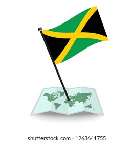 Map with flag of Jamaica isolated on white. check in. map vector illustration, eps10