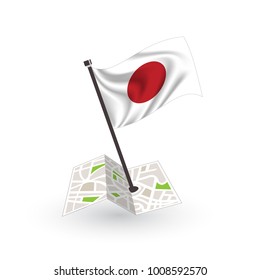 Map with flag of Japan isolated on white. National flag for country of Japan isolated, banner for your web site design logo, app, UI. check in. map Vector illustration, EPS10.
