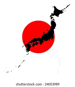 Map and flag of Japan in vector art