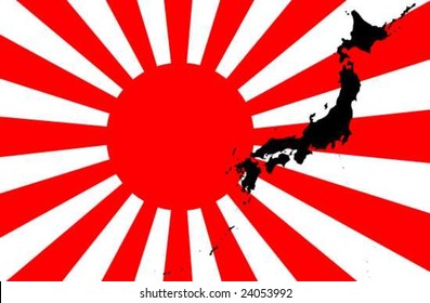 Map and flag of Japan in vector art