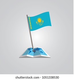 Map with flag of Kazakhstan isolated on white. National flag for country of Kazakhstan isolated, banner for your web site design logo, app, UI. check in. map Vector illustration, EPS10.