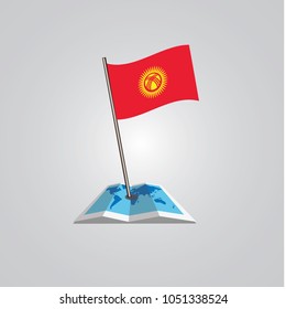 Map with flag of Kyrgyzstan isolated on white. National flag for country of Kyrgyzstan isolated, banner for your web site design logo, app, UI. check in. map Vector illustration, EPS10.
