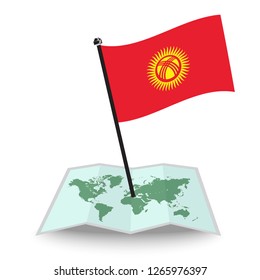 Map with flag of Kyrgyzstan isolated on white. check in. map vector illustration, eps10
