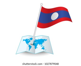 Map with flag of Laos isolated on white. National flag for country of Laos isolated, banner for your web site design logo, app, UI. check in. map Vector illustration, EPS10.