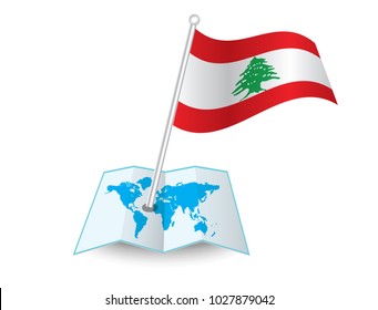Map with flag of Lebanon  isolated on white. National flag for country of Lebanon isolated, banner for your web site design logo, app, UI. check in. map Vector illustration, EPS10.