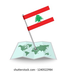 Map with flag of Lebanon isolated on white.