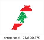 Map flag of Lebanon on a white background, National Day of Lebanon, Lebanon, Editable Vector illustration of Lebanon flag, Independence Day design of map