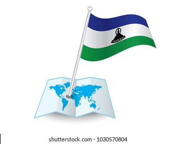 Map with flag of Lesotho isolated on white. National flag for country of Lesotho isolated, banner for your web site design logo, app, UI. check in. map Vector illustration, EPS10.