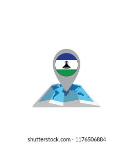 Map with flag of Lesotho isolated on white