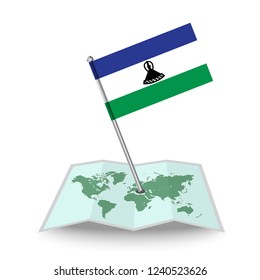 Map with flag of Lesotho isolated on white.