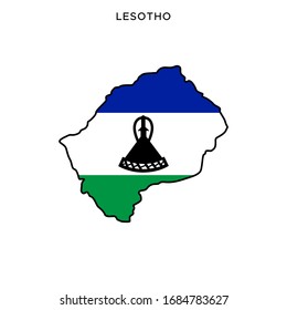 Map and Flag of Lesotho Vector Design Template with Editable Stroke