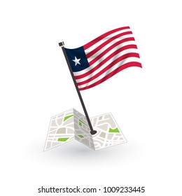Map with flag of Liberia isolated on white. National flag for country of Liberia isolated, banner for your web site design logo, app, UI. check in. map Vector illustration, EPS10.