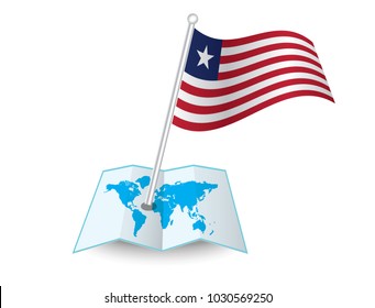 Map with flag of Liberia isolated on white.
 National flag for country of Liberia isolated,
 banner for your web site design logo, app, UI. check in. map Vector illustration, EPS10.