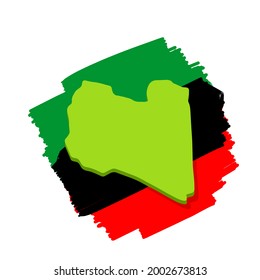 Map and flag Of Libya. Borders of a state in North Africa. Green area. Flat cartoon