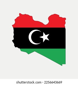 Map and flag of Libya regions outline silhouette vector illustration
