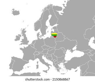 Mapa y bandera de Lituania en Europa