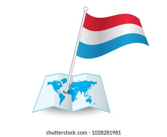 Map with flag of Luxembourg isolated on white. National flag for country of Luxembourg isolated,banner for your web site design logo, app, UI.check in. map Vector illustration, EPS10.