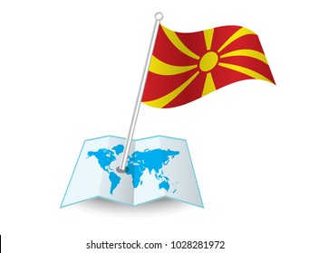 Map with flag of Macedonia isolated on white. National flag for country of Macedonia isolated,banner for your web site design logo, app, UI.check in. map Vector illustration, EPS10.