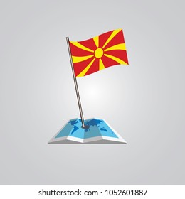 Map with flag of Macedonia isolated on white. National flag for country of Macedonia isolated, banner for your web site design logo, app, UI. check in. map Vector illustration, EPS10.