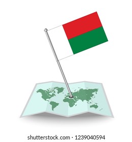 Map with flag of Madagascar isolated on white.