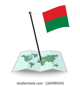 Map with flag of Madagascar isolated on white. check in. map vector illustration, eps10
