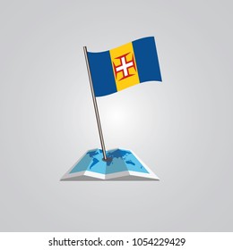 Map with flag of Madeira isolated on white. National flag for country of Madeira isolated, banner for your web site design logo, app, UI. check in. map Vector illustration, EPS10.