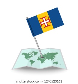 Map with flag of Madeira isolated on white.