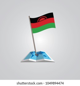 Map with flag of Malawi isolated on white. National flag for country of Malawi isolated, banner for your web site design logo, app, UI. check in. map Vector illustration, EPS10.