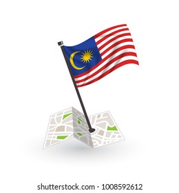 Map with flag of Malaysia isolated on white. National flag for country of Malaysia isolated, banner for your web site design logo, app, UI. check in. map Vector illustration, EPS10.