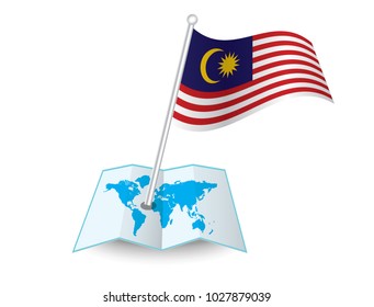 Map with flag of Malaysia isolated on white. National flag for country of Malaysia isolated, banner for your web site design logo, app, UI. check in. map Vector illustration, EPS10.
