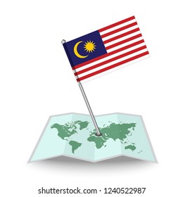 Map with flag of Malaysia isolated on white.