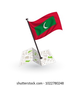 Map with flag of Maldives isolated on white. National flag for country of Maldives isolated, banner for your web site design logo, app, UI. check in. map Vector illustration, EPS10.