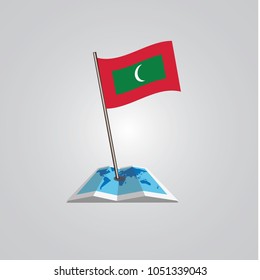 Map with flag of Maldives isolated on white. National flag for country of Maldives isolated, banner for your web site design logo, app, UI. check in. map Vector illustration, EPS10.