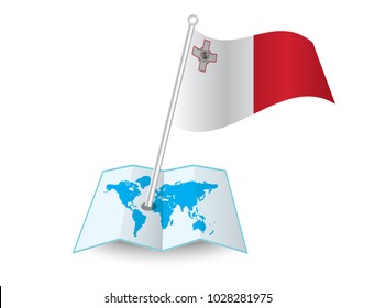 Map with flag of Malta isolated on white. National flag for country of Malta isolated,banner for your web site design logo, app, UI.check in. map Vector illustration, EPS10.