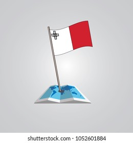 Map with flag of Malta isolated on white. National flag for country of Malta isolated, banner for your web site design logo, app, UI. check in. map Vector illustration, EPS10.