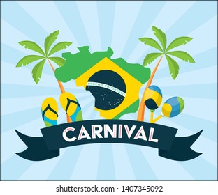 map flag maracas sandals palms brazil carnival festival vector illustration