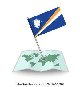 Map with flag of Marshall Islands isolated on white. National flag for country of Marshall Islands isolated, banner for your web site design logo, app, UI. check in. map Vector illustration, EPS10.