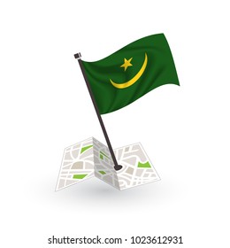 Map with flag of Mauritania isolated on white. National flag for country of Mauritania isolated, banner for your web site design logo, app, UI. check in. map Vector illustration, EPS10.