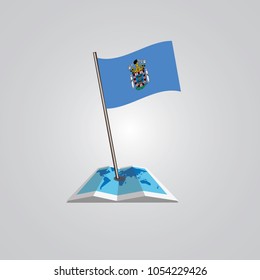 Map with flag of Melillaisolated on white. National flag for country of Melilla isolated, banner for your web site design logo, app, UI. check in. map Vector illustration, EPS10.