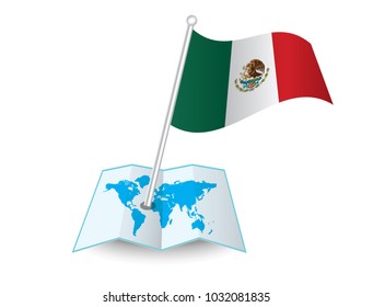 Map with flag of Mexico isolated on white.
 National flag for country of Mexico isolated,
 banner for your web site design logo, app, UI.check in. map Vector illustration, EPS10.