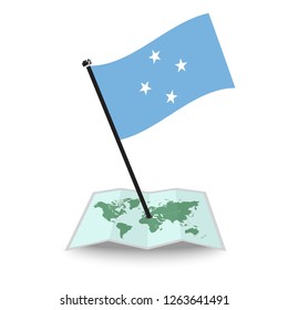 Map with flag of Micronesia isolated on white. check in. map vector illustration, eps10