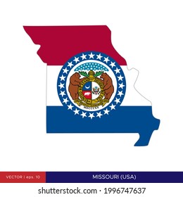 Map and Flag of Missouri (USA) Vector Illustration Design Template.